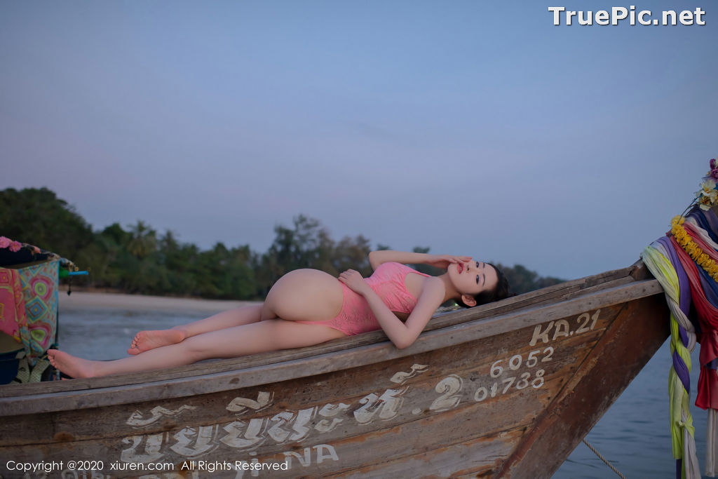 Image XIUREN No.2340 - Chinese Model Shen Mengyao (沈梦瑶) - Sexy Pink Monokini on the Beach - TruePic.net - Picture-37