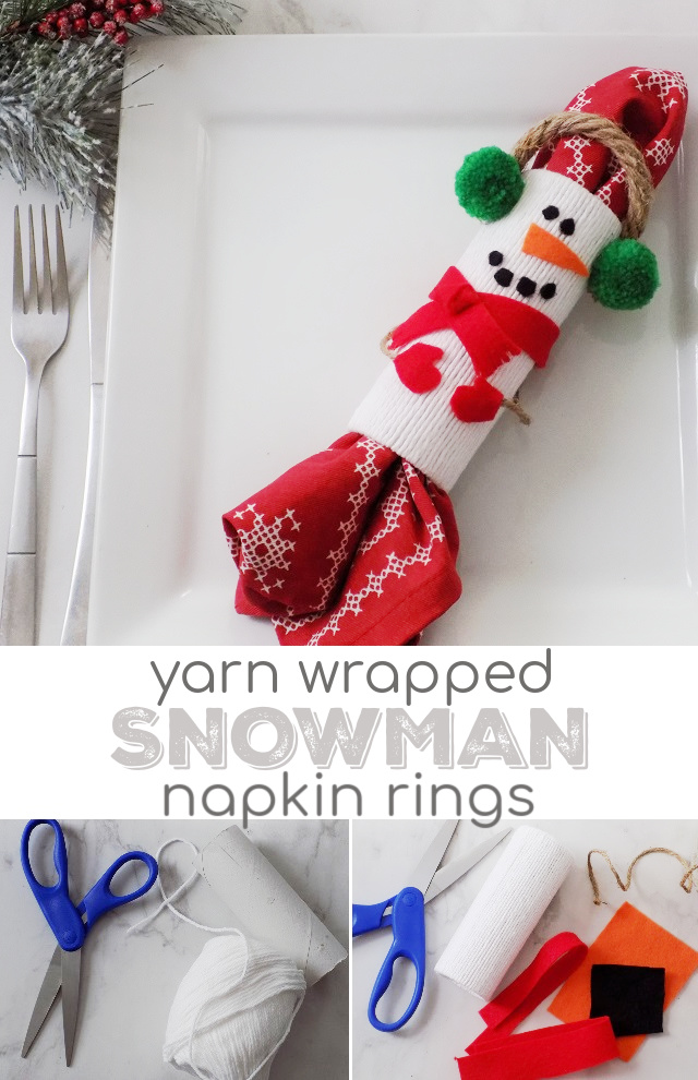 Yarn Wrapped Snowman Napkin Rings Fiber Craft Kids Holiday Winter DIY Upcycled One Savvy Mom blog onesavvymom NYC