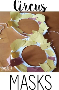 Cute lion circus masks to work on fine motor skills by tearing construction paper and using glue.