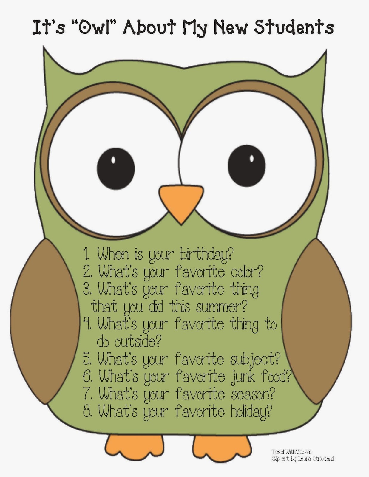 A Crucial Week Owl About Me Freebie From Classroom Freebies