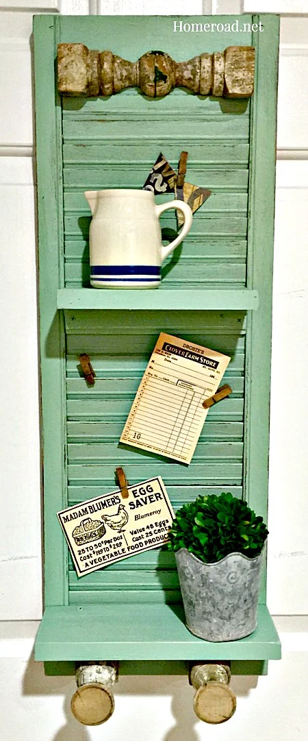 vintage green shutter shelf center