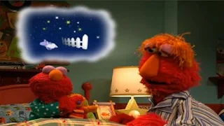 Elmo and Baby David close their eyes and count the sheeps. Sesame Street Bedtime with Elmo