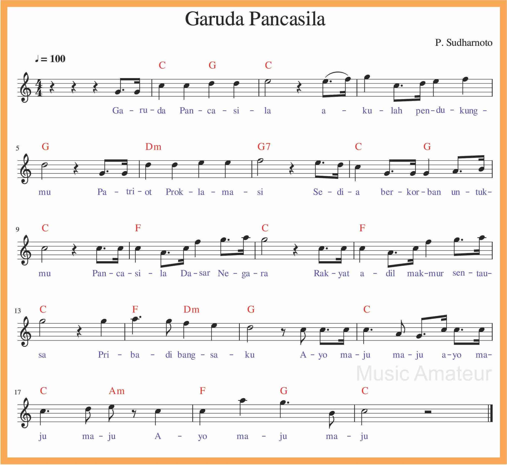 Not Angka Garuda Pancasila Recorder Not Angka Lagu Dan