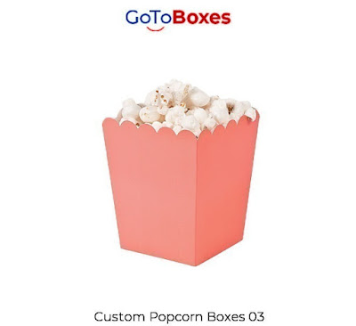 GoToBoxes provides high quality top class Custom Popcorn Boxes by utilizing durable and bio degradable packaging materials. We prefer to use Kraft Paper stock to make highly customize Popcorn Boxes.