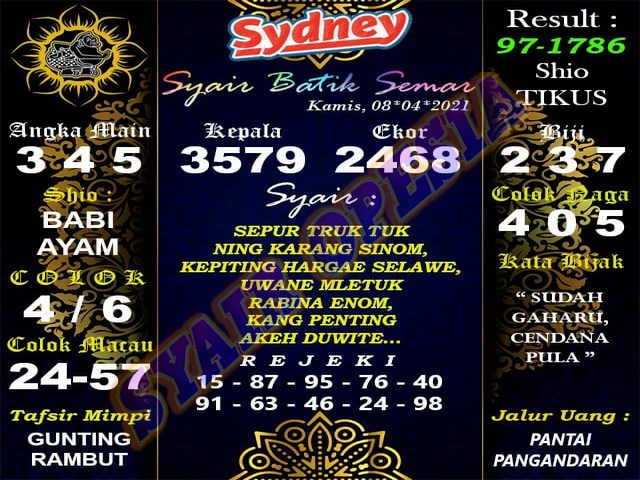 Kode Syair Sydney Kamis 8 April 2021 Kumpulan Syair Toto