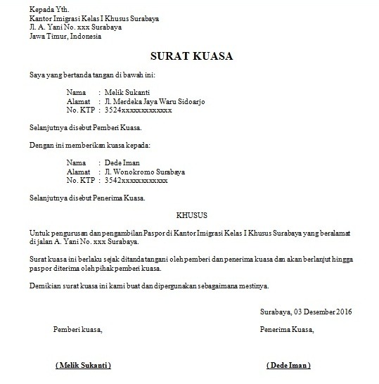 Contoh Surat Kuasa + Pejabat Tanah / Contoh Kop Surat