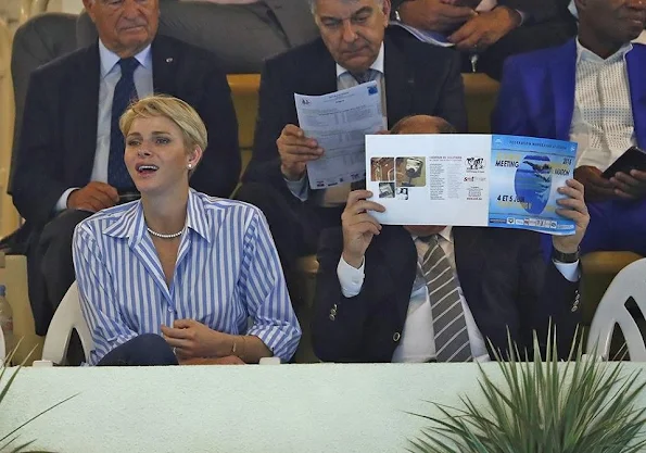 Prince Albert II and Princess Charlene attends the 34th International Swimming Meeting Mare Nostrum in Monte Carlo, Monaco. Princess Charlene of Style, Fashions