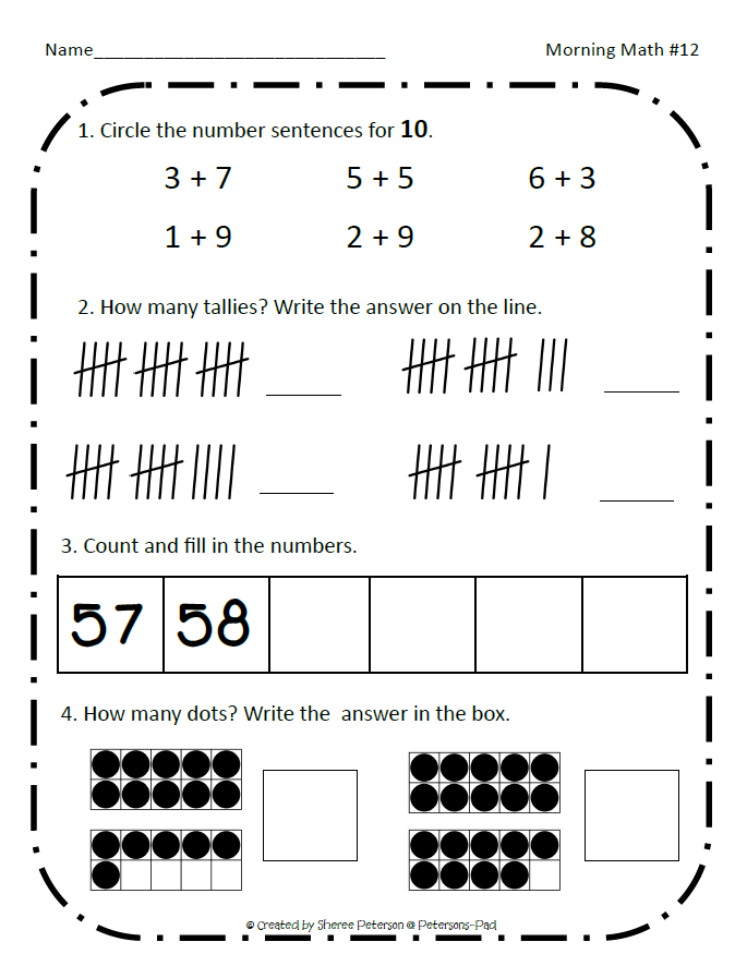 Peterson's Pad: Morning Math Review FREEBIE