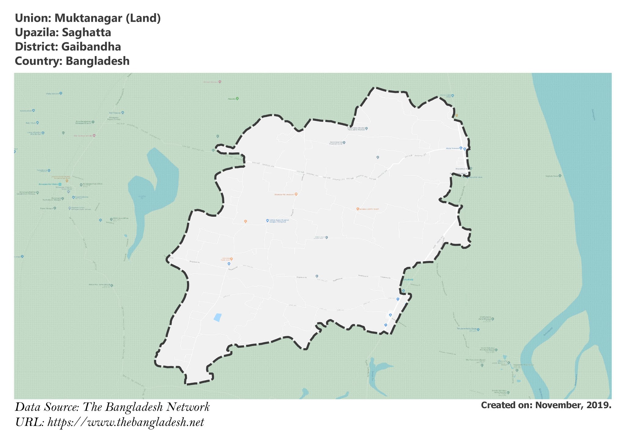 Map of Muktanagar of Gaibandha, Bangladesh.