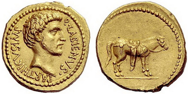 Золотая монета Лабиена с его профилем и легендой  Q•LABIENVS•PARTHICVS•IMP. antik100.top