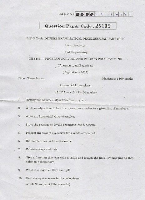 Anna University GE 8151 - PROBLEM SOLVING AND PYTHON PROGRAMMING ...