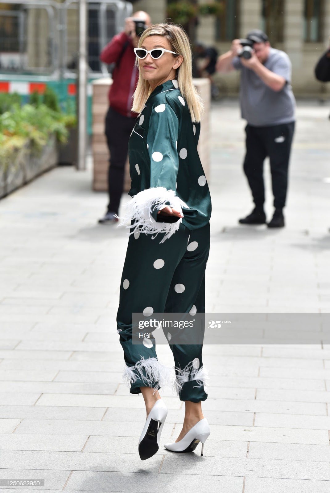 Ladies in Satin Blouses: Ashley Roberts - green satin pajamas