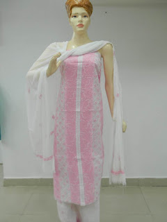 Lucknowi Chikan Pink Cotton Dress Material