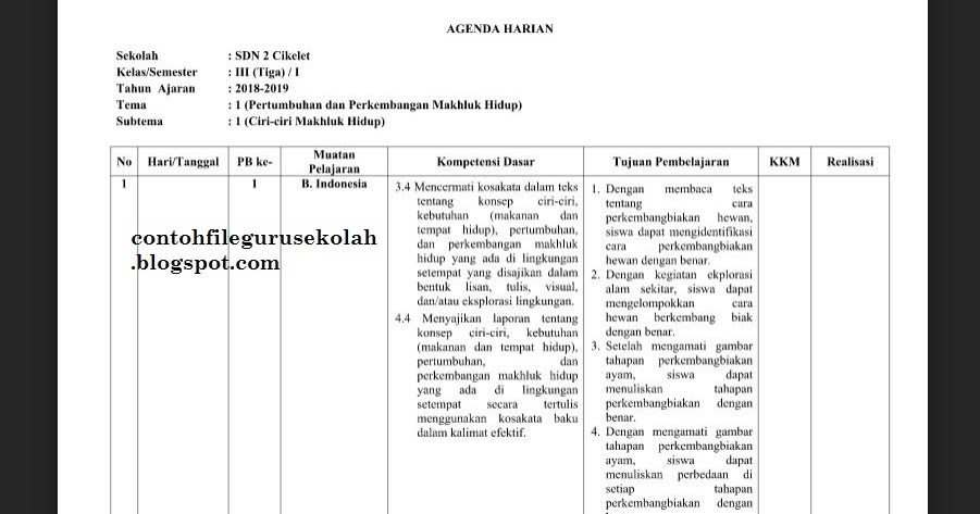 Agenda Harian Guru Sd Kelas 3 Seputaran Guru