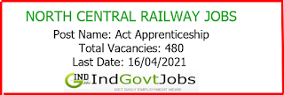 North Central Railway Jobs Apprentice 2021 www.indgovtjobs.in
