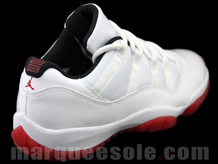 low top jordan 11 white and red
