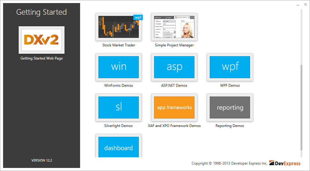 No hay botón "reset" en la vida. DevExpress Controles para WinForms