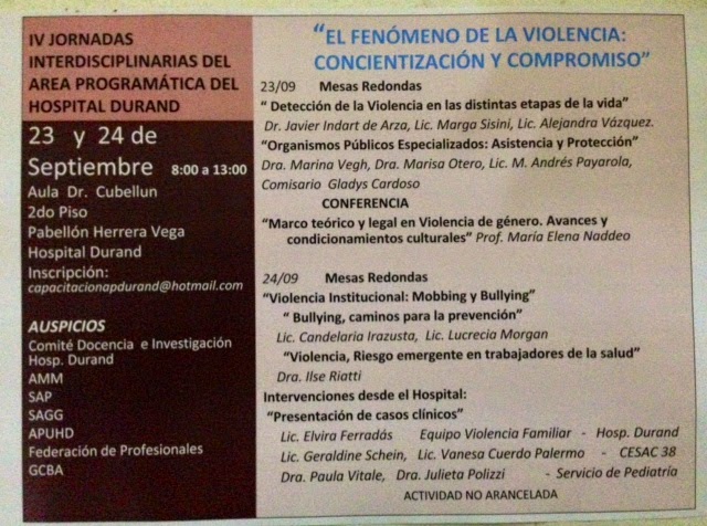 23 y 24 de setiembre. Jornadas Hospital Durand Violencia de género