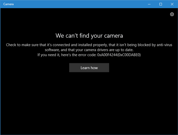Мы не можем найти вашу камеру, код ошибки 0xA00F4244