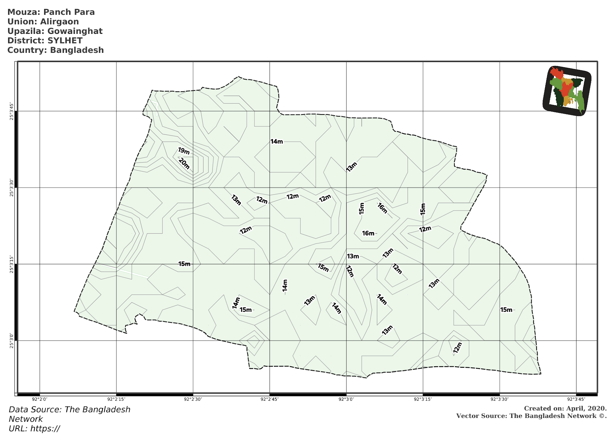Map of Panch Para Mouza of Gowainghat Upazila, SYLHET, Bangladesh.