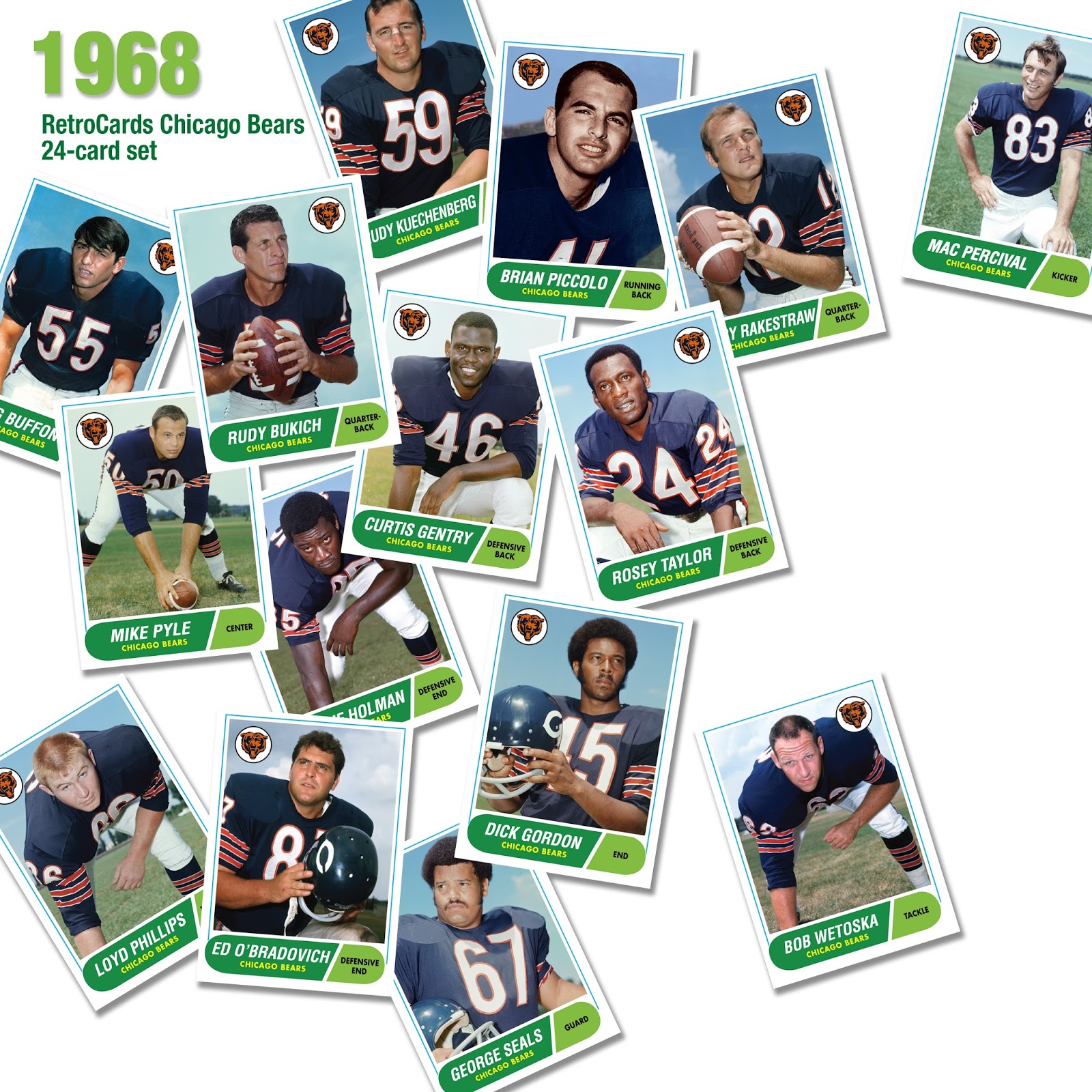 Custom Sports Cards by RetroCards: 1968 Bears: More Lean Years To Come