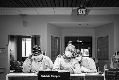 black and white photo of nurses at St. Vincents Covid ward, Santa Fe, NM 2020