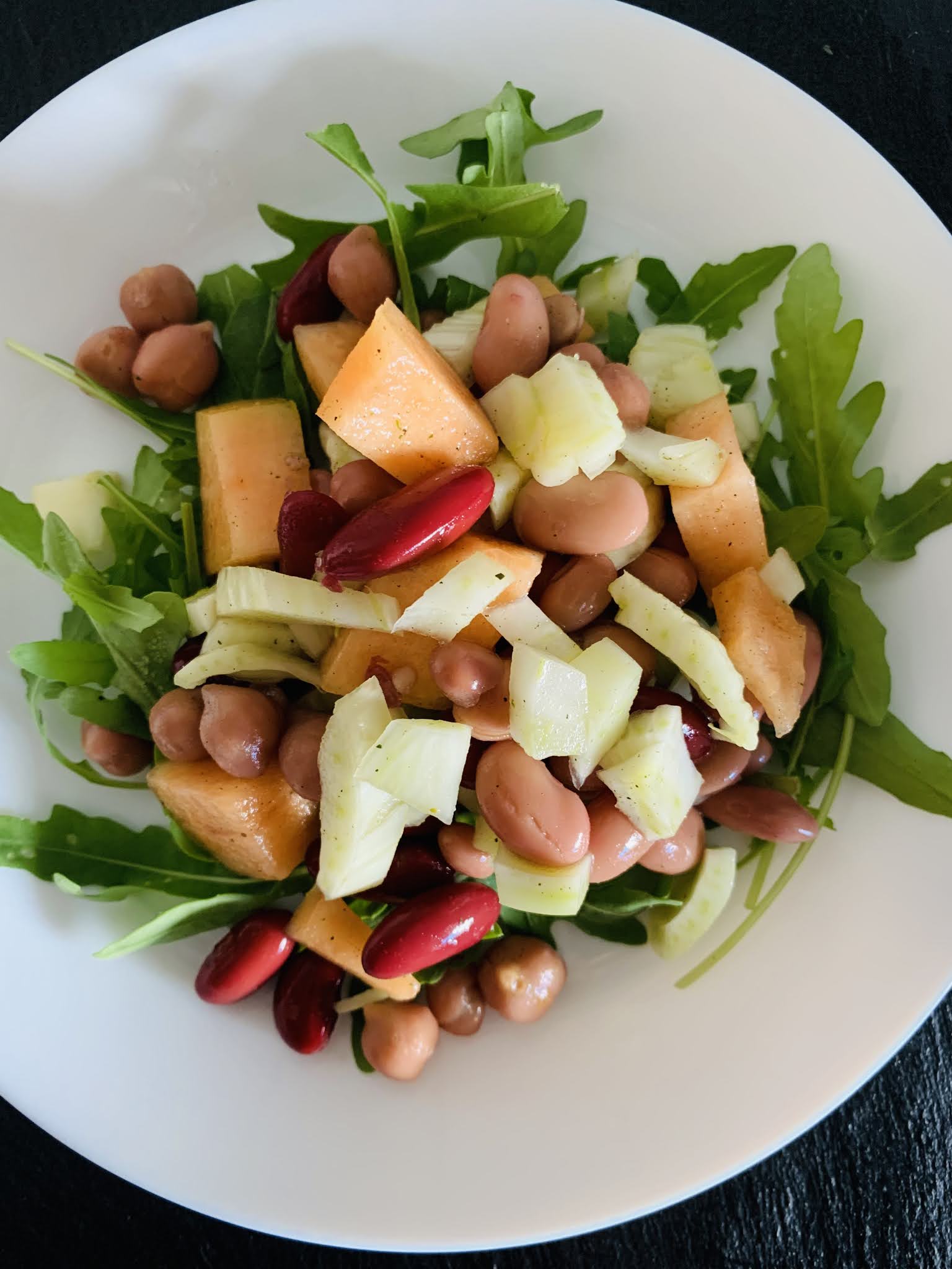 Bohnen-Salat mit Honigmelone und Fenchel #Rezept #glutenfrei #vegan