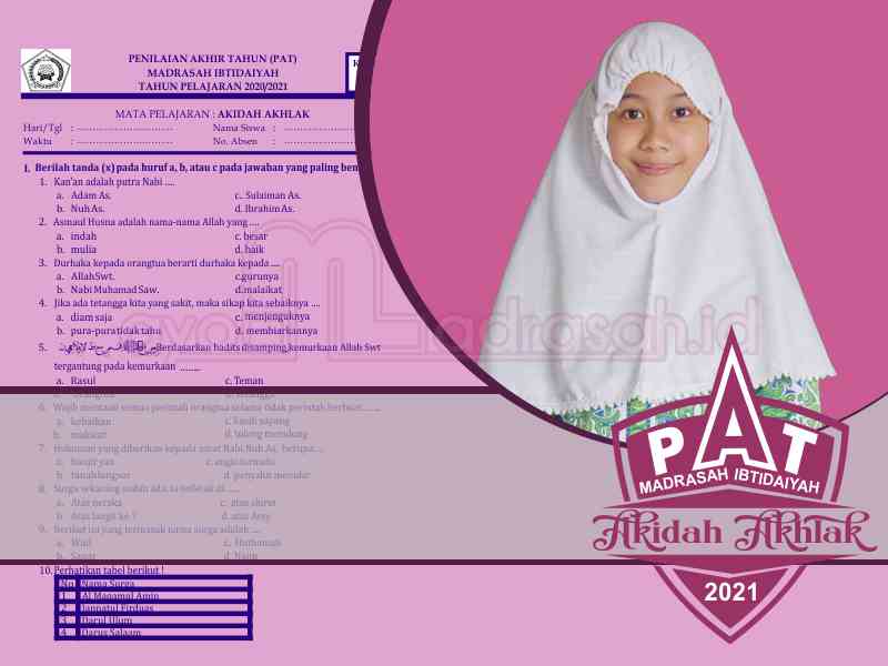 Soal Pat Akidah Akhlak Mi Dan Kunci Jawaban