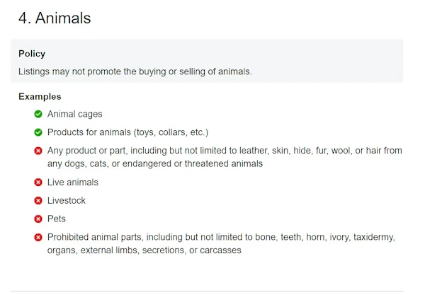 FB policy on selling animals. It is banned but abused.