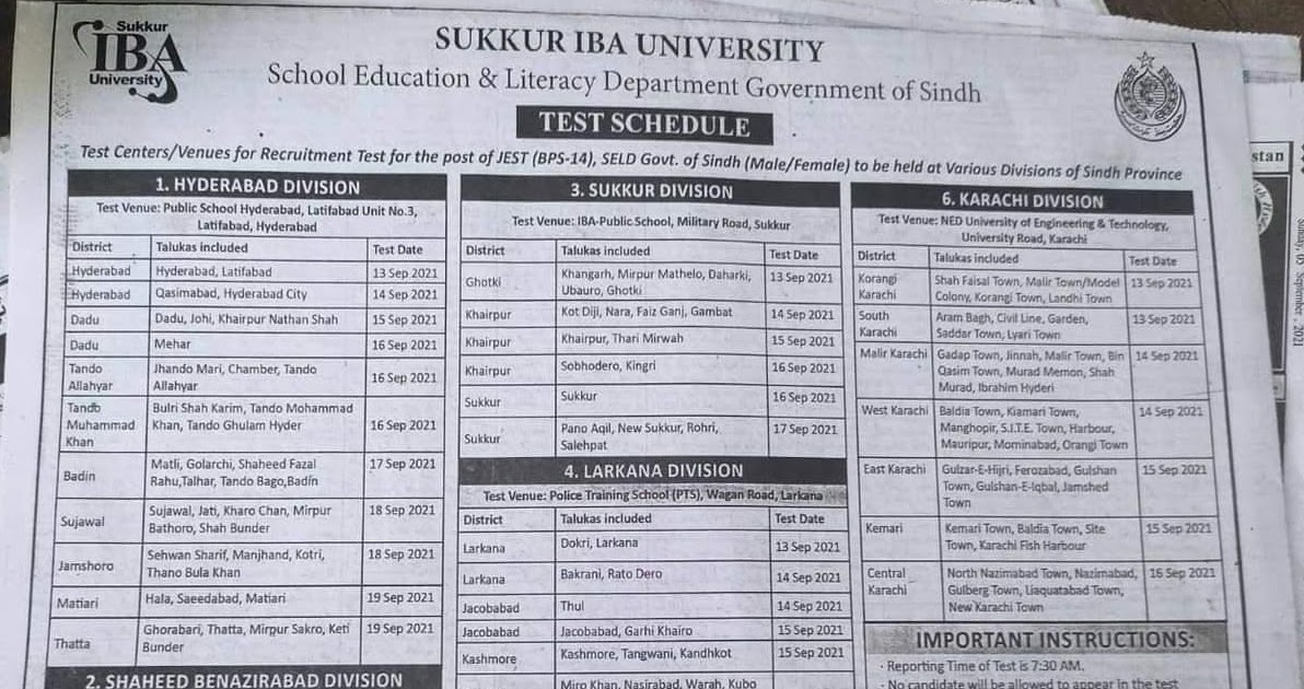 JEST Test schedule announced Sept 2021