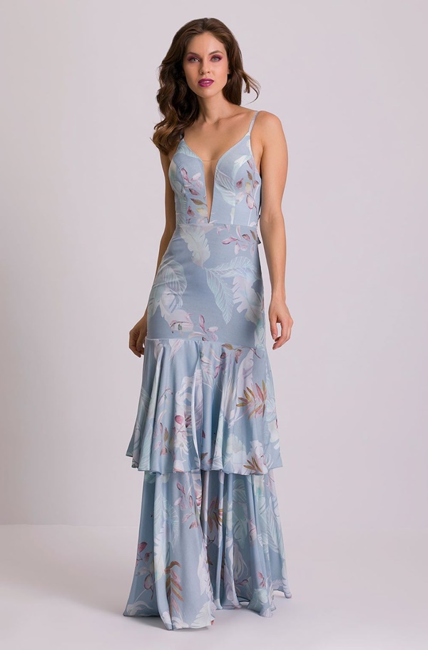 vestido longo azul serenity estampadopara madrinha de casamento