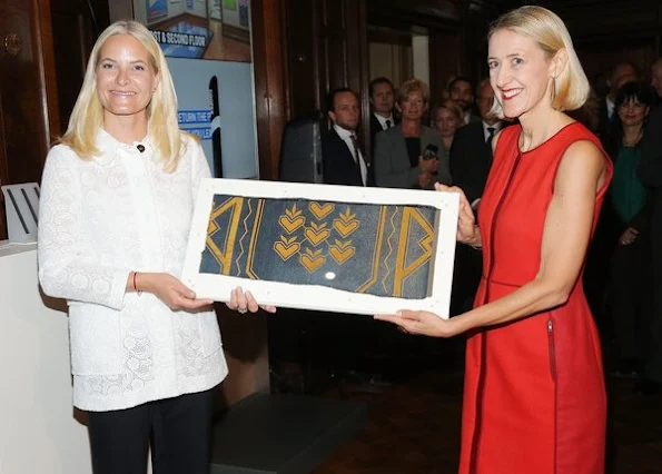 Crown Prince Haakon of Norway and Crown Princess Mette-Marit of Norway attends a ceremony to celebrate a gift of Norwegian textile at the Cooper Hewitt, Smithsonian Design Museum 