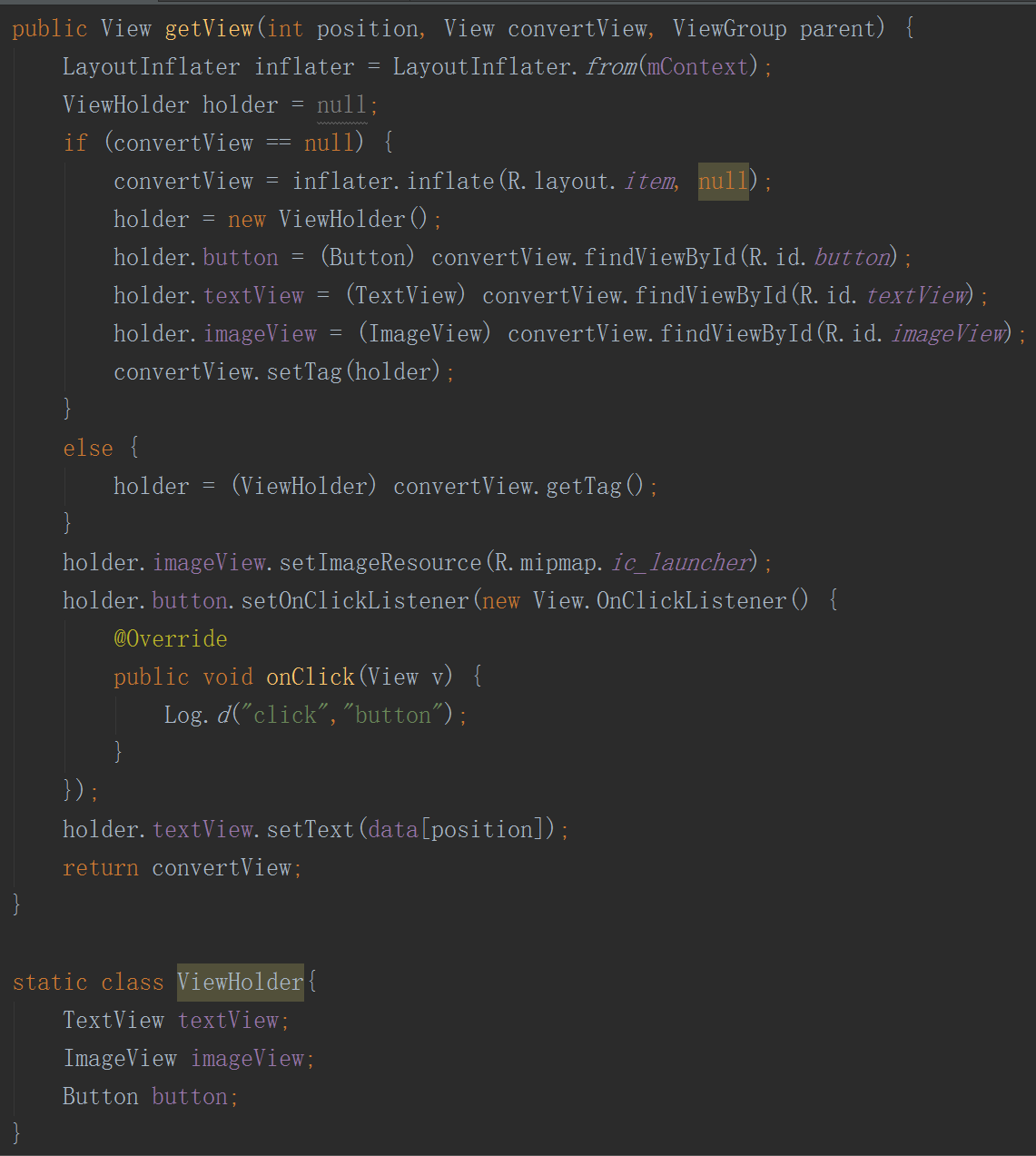 Android BaseAdapter类使用之getView()方法记录