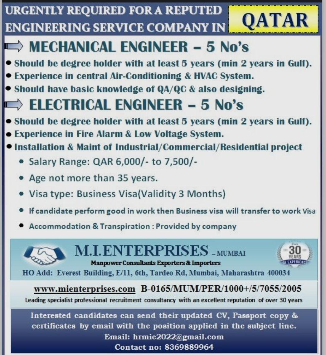 QATAR JOBSA REPUTED ENGINEERING SERVICE COMPANY REQUIRED
