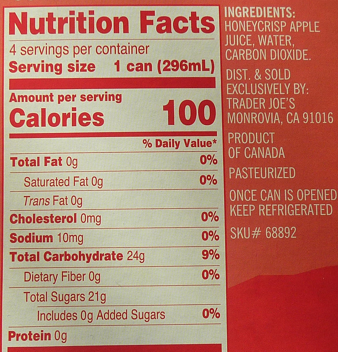 Calories in Organic Honeycrisp Apple Juice from 365 Everyday Value