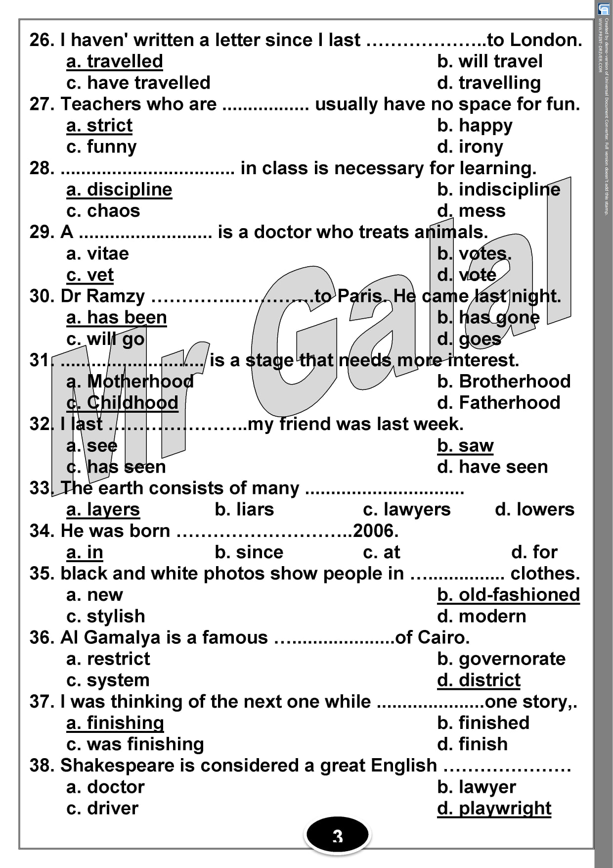 210 جملة اختيارى قواعد وكلمات بالاجابات على منهج اللغة الانجليزية الـ 16 وحده ثالثة ثانوي 4