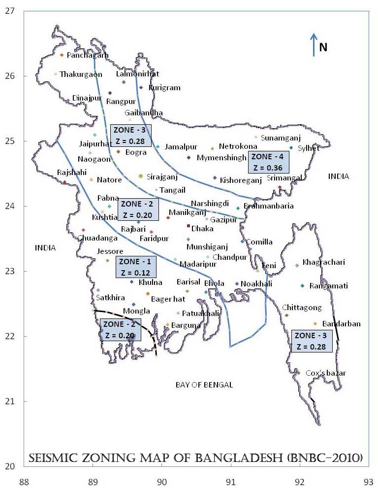 Seismic Zoning Map Bangladesh (BNBC 2010)