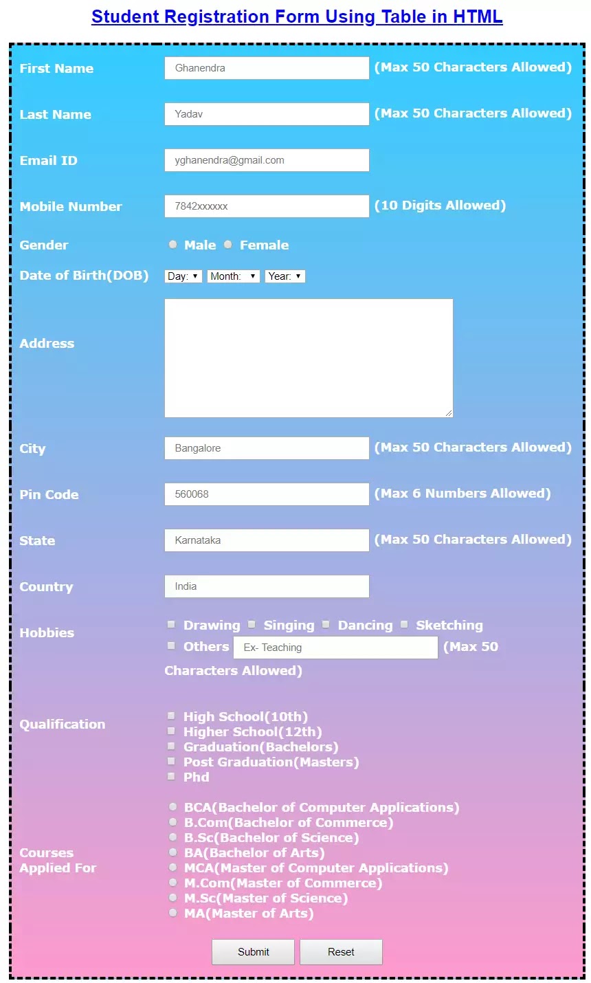  Student Registration Form Template Html Css Free Download PRINTABLE 