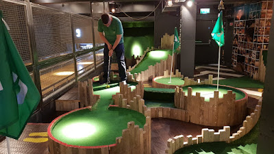 Playing Mini Golf next to the tenpin bowling alleys at Lane7 in Newcastle upon Tyne