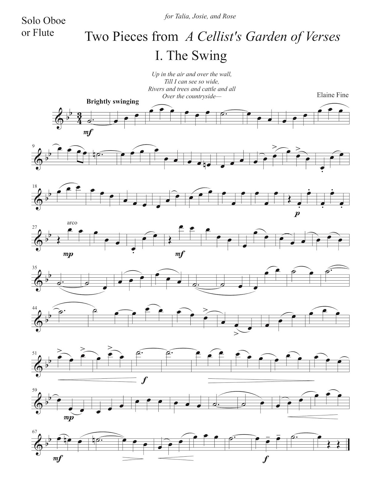 Elaine Fine's Thematic Catalog Transcription The Swing and Foreign