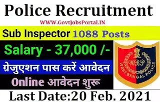 WB Police Recruitment for 1088 Sub Inspector 2021