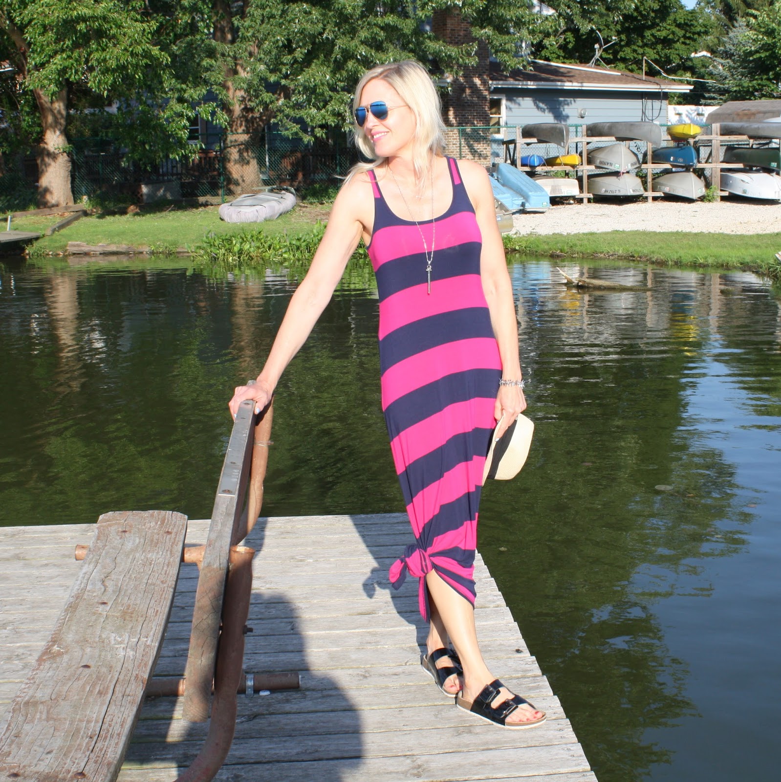 Old Navy striped maxi dress with knotted hem