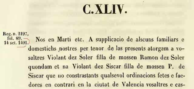 C.XLIV.  Reg. N° 2197, fól. 89. 14 set. 1491 !! 1401 - mil CCCC hu.