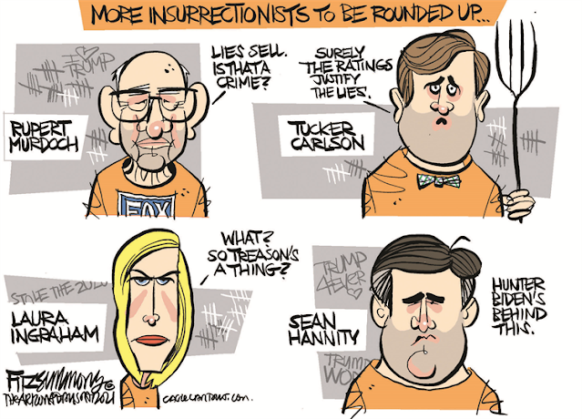 Title:  More Insurrectionists To Be Rounded Up.  Image:  Rupert Murdoch saying, 