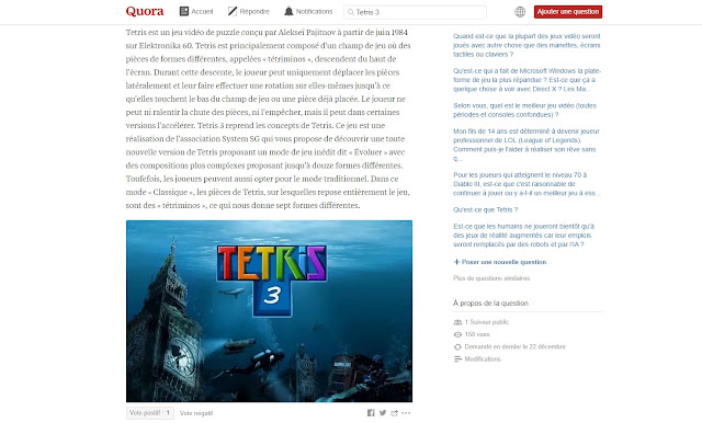 Tetris 3 sur Quora