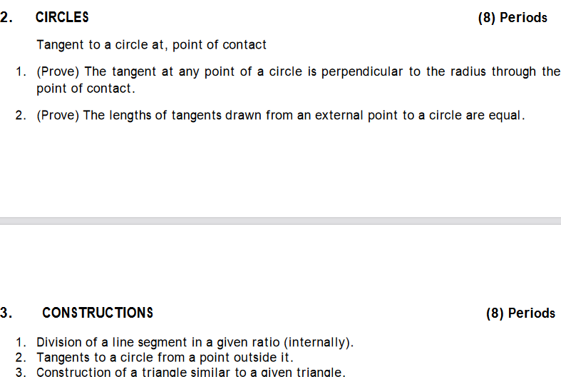 CIRCLES in MATH syllabus for CBSC 10