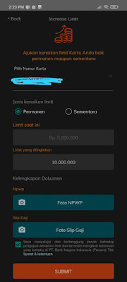 Pengajuan kenaikan limit permanent kk BNI