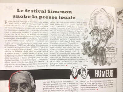 Caricature de Didier Gallot - Laire des Sables d'Olonne - festival Simenon. Parution, le Sans-Culotte 85. Guillaume Néel©
