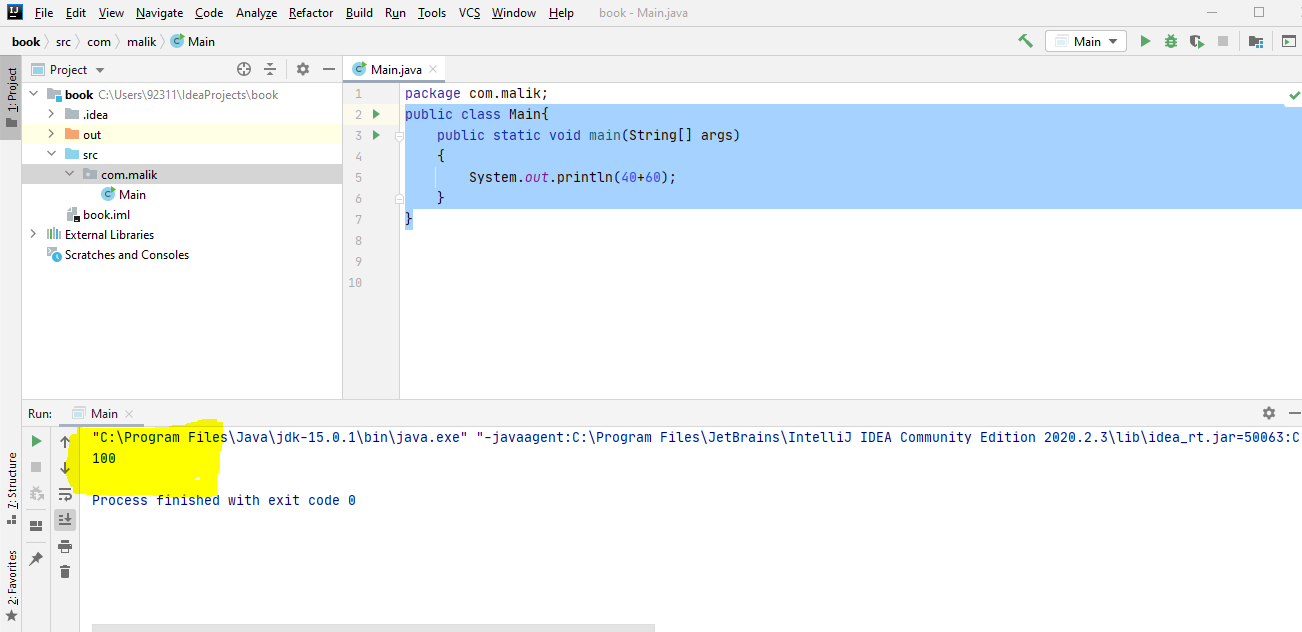 Addition of two numbers program in Java