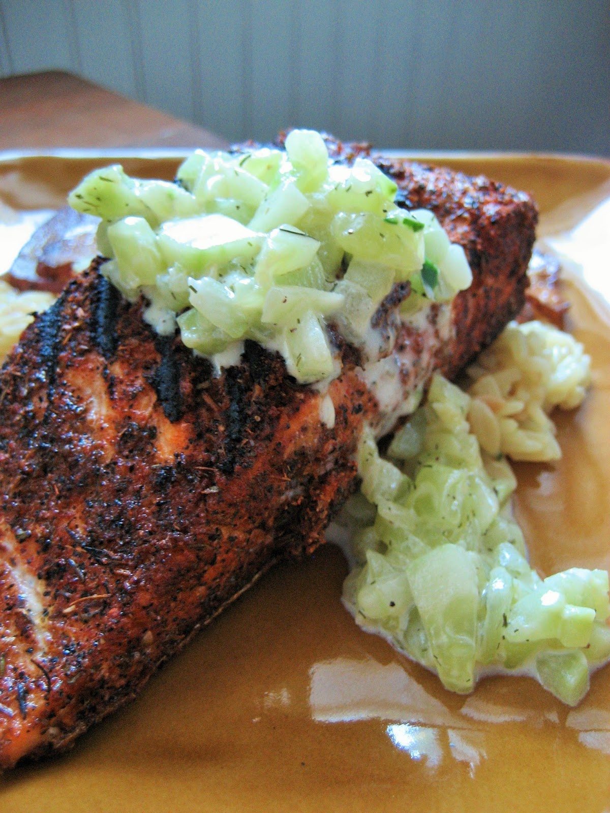 BLOG BY BINNS Blackened Salmon With a Cucumber Dill Cream